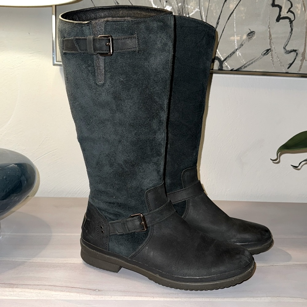 UGG Black Suede and Leather Riding Boots SZ 8.5